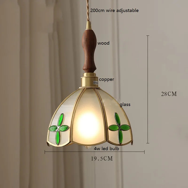Helnys Butterfly Glass Copper LED Pendant Lamp for Home Indoor Decor