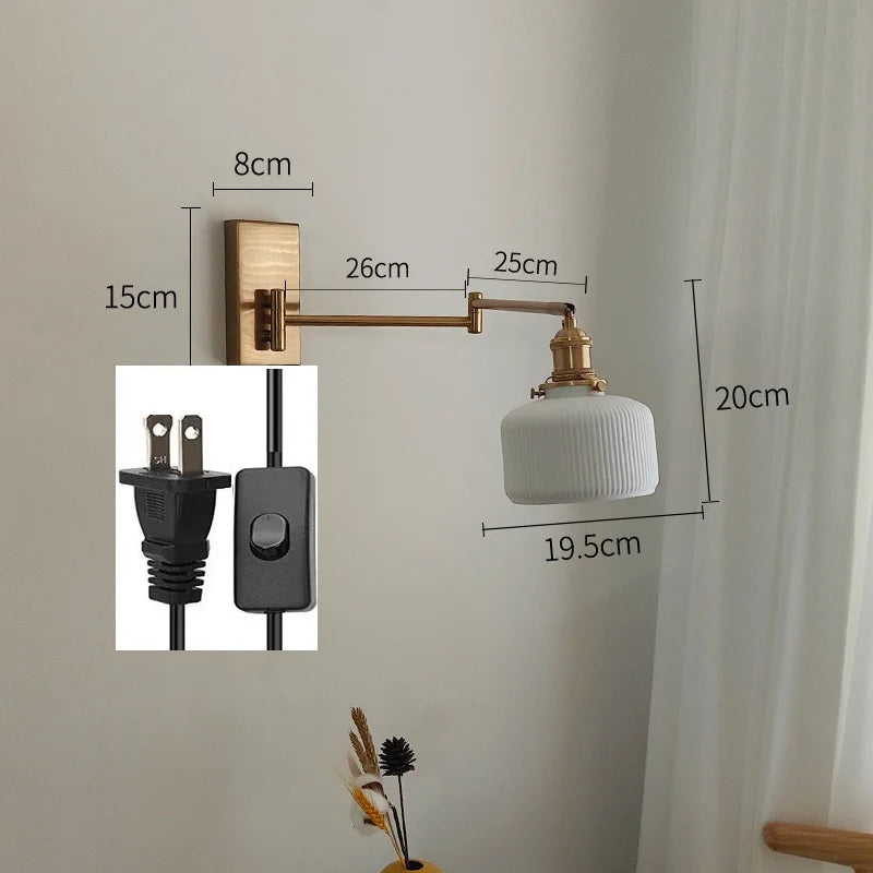 Helnys Nordic LED Wall Sconce Left Right Rotate Pull Chain Switch Stair Light
