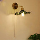 Helnys Green Glass Copper LED Wall Sconce with Pull Chain - Nordic Modern Wandlamp
