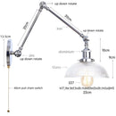 Helnys Chrome Industrial Swing Arm LED Wall Sconce Clear Glass Lamparas De Pared