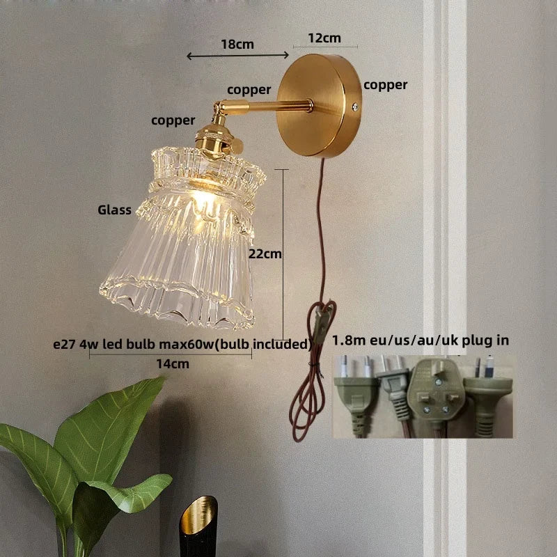 Helnys Clear Glass LED Wall Lamp with Pull Chain Switch for Modern Luxury Home Decor