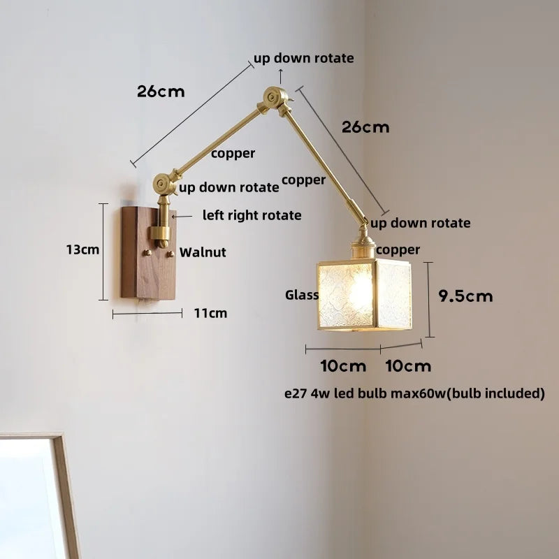 Helnys LED Rotatable Wall Lamp Fixture with Wood Design & Pull Chain Switch