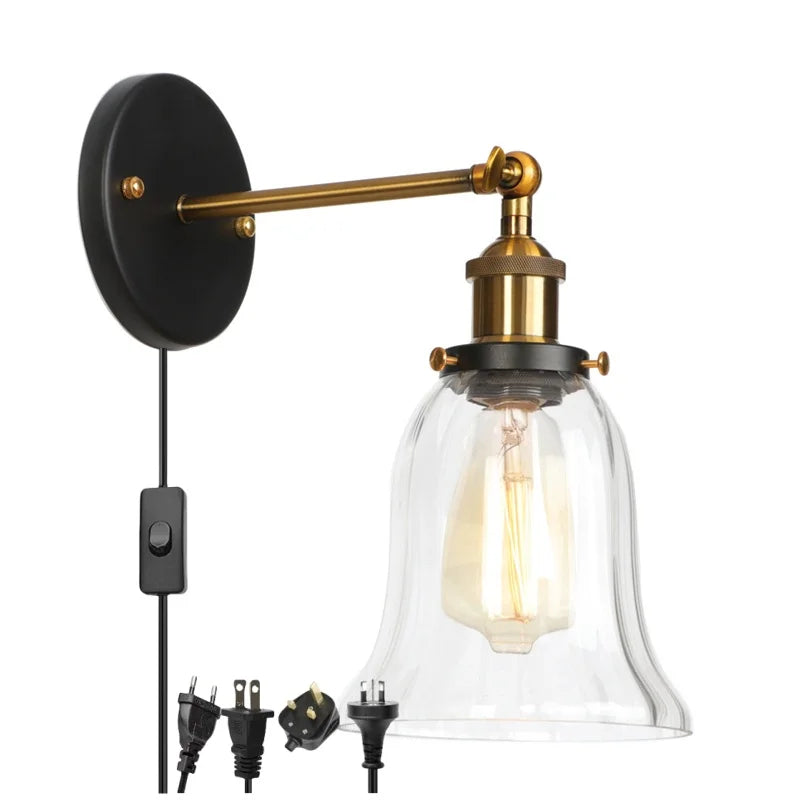 Helnys Clear Glass LED Wall Lamp Industrial Stair Light for Home Decor and Lighting