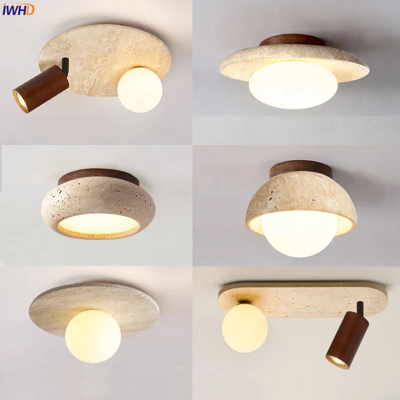 Helnys Yellow Travertine LED Ceiling Light - Wabi Sabi Home Decor
