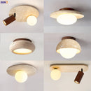 Helnys Nordic LED Ceiling Lamp in Yellow Travertine Wood Finish