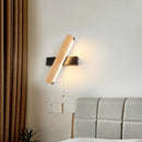 Helnys Nordic LED Wall Sconce Pull Chain Switch Wood Modern Stair Light Fixtures