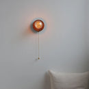 Helnys Vintage LED Wall Lamp with Pull Chain Switch, Walnut Ash Wood & Copper.
