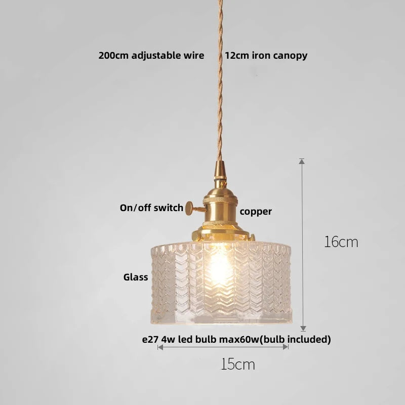 Helnys Amber Glass LED Hanging Lamp Adjustable Nordic Stair Pendant Light