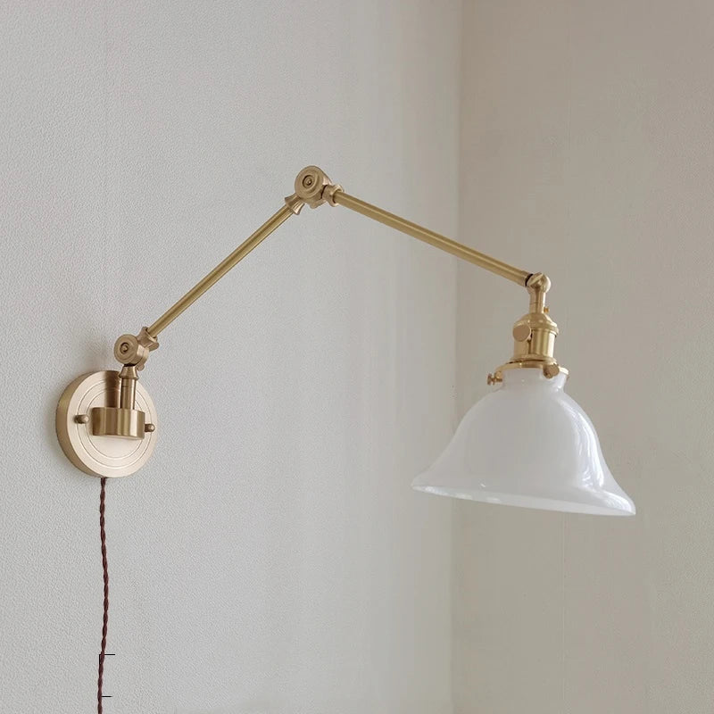 Helnys Copper Swing Arm Wall Lamp with Green White Lampshade