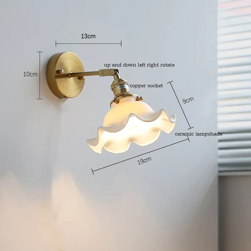 Helnys White Flower Ceramic Wall Lamp Sconce Plug In Switch Bedroom Stair Bathroom