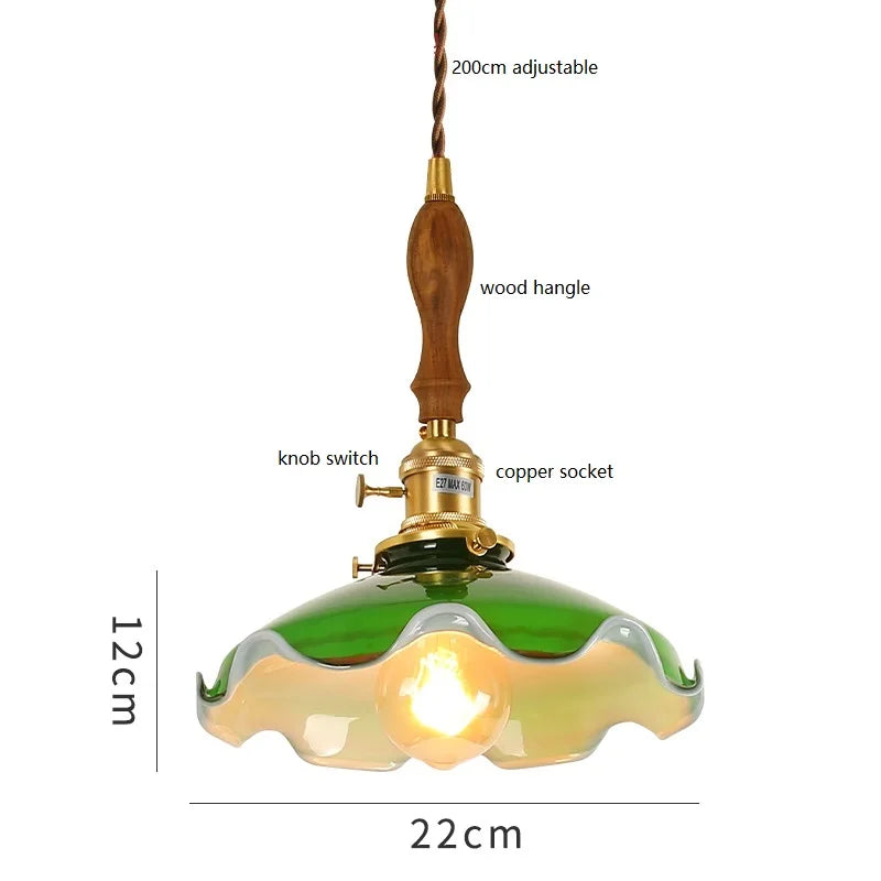 Helnys Vintage Copper Socket Pendant Lamp with Green Glass - 2023 Edition