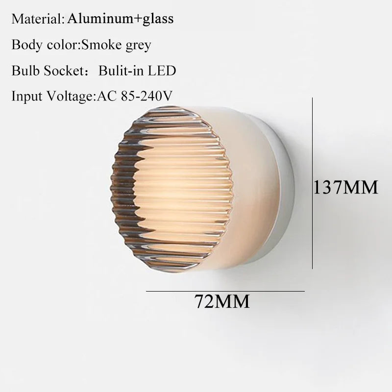 Helnys Glass Lampshade LED Wall Sconce, 4 Colors for Bedroom, Living Room, Bathroom