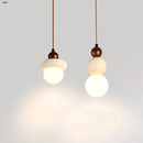 Helnys White Glass LED Pendant Lamp with Wood Base, Nordic Modern Hanging Light