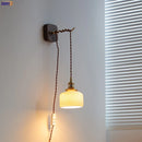 Helnys Modern LED Wall Sconce with Ceramic Lampshade & Wooden Base