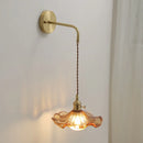 Helnys Amber Glass LED Wall Sconce for Living Room, Bedroom, Bar - Copper Wall Lamp