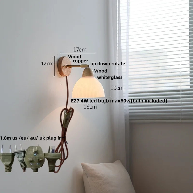 Helnys Ceramic Wood Wall Sconce Up Down Rotate LED Light Fixture
