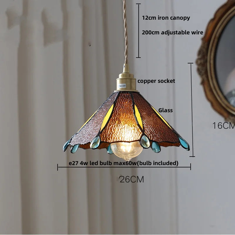 Helnys Copper LED Pendant Lamp, Adjustable Glass Hanging Light for Dining Room