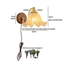 Helnys Gold Antique Brass Amber Glass LED Wall Sconce - Industrial Vintage Bedside Lamp