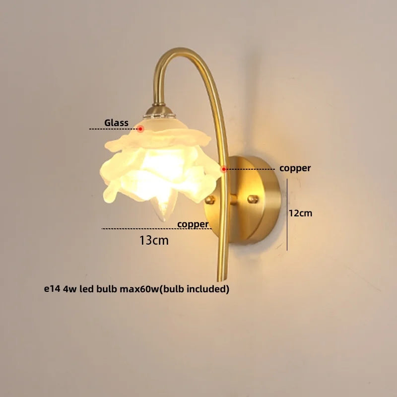 Helnys Glass LED Wall Sconce Pull Chain Switch Copper Base Stair Light