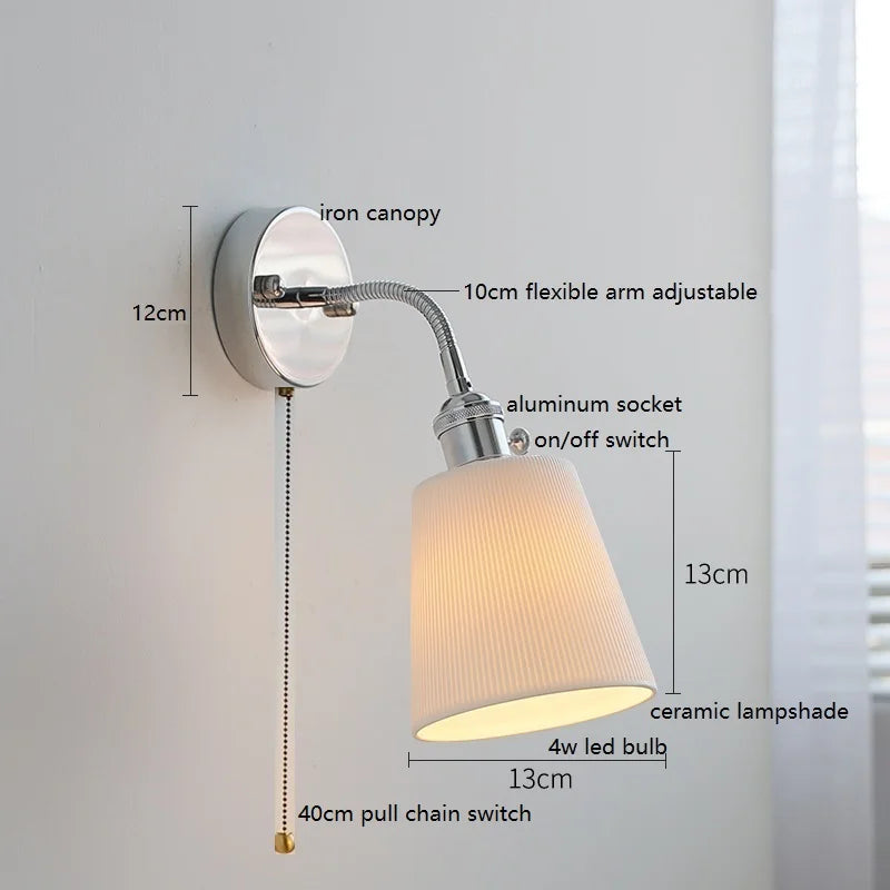 Helnys Adjustable Arm LED Wall Sconce White Glass Ball Mirror Stair Light