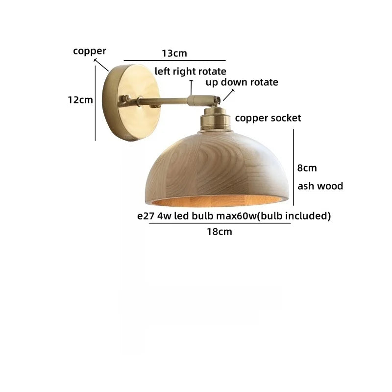 Helnys Ash Wood LED Wall Light Indoor Decor Lighting Wooden Bedside Lamp