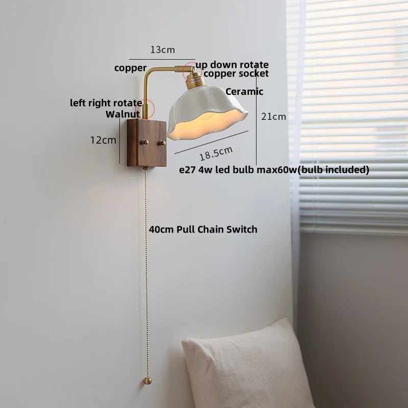 Helnys LED Wall Lights Wood Walnut Brass Rotatable Sconce Nordic Modern Stair Light