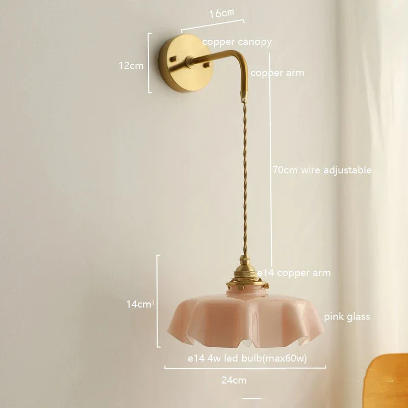 Helnys Pink Glass LED Wall Sconce | Nordic Modern Bedroom Living Room Lamp