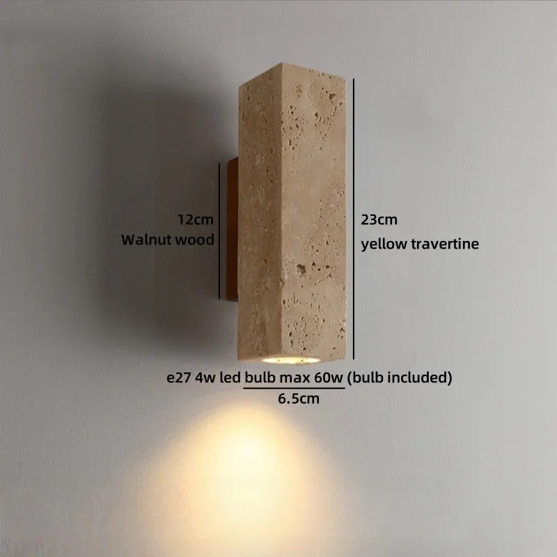 Helnys Wabi Sabi LED Wall Sconce Yellow Travertine Stone Bedside Lamp