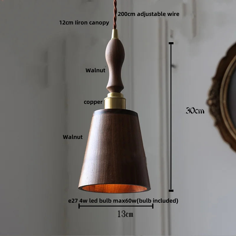 Helnys Ash Wood LED Pendant Lamp with Copper Socket - Adjustable Hanging Lights