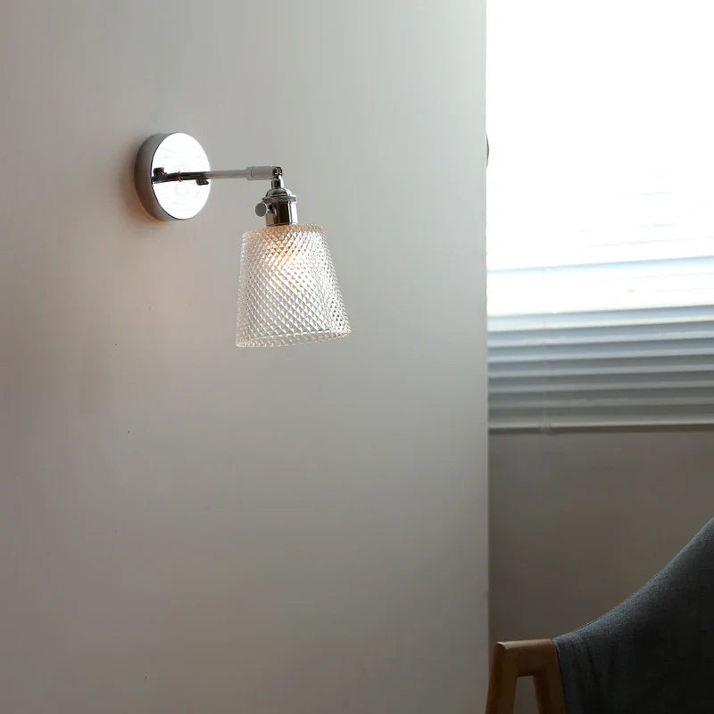 Helnys Clear Glass LED Wall Sconce Pull Chain Switch Modern Iron Bathroom Light