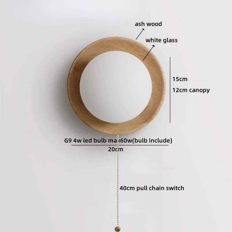 Helnys Wabi Sabi LED Wall Sconce White Glass Walnut Wood Modern Decor