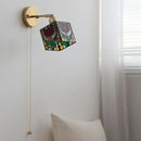 Helnys Square Glass LED Wall Lights Pull Chain Switch Tiffany Style Wandlamp