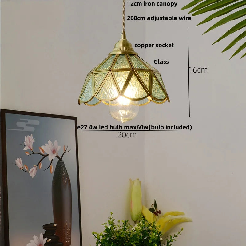 Helnys Vintage Copper Wire Glass Pendant Lamp Adjustable LED Fixture