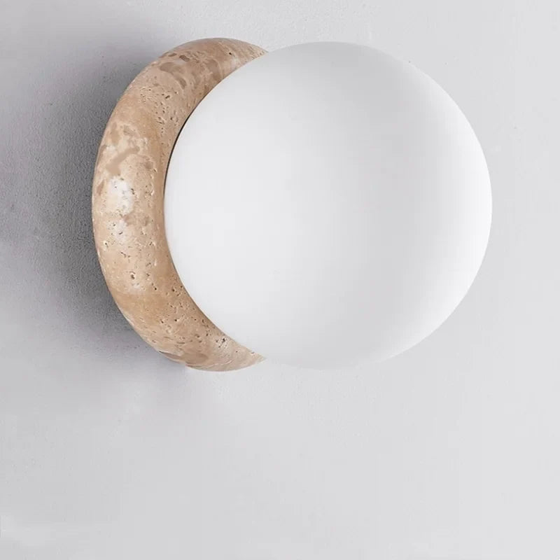 Helnys LED Wall Lights Pull Chain Switch Japan Style White Glass Yellow Travertine