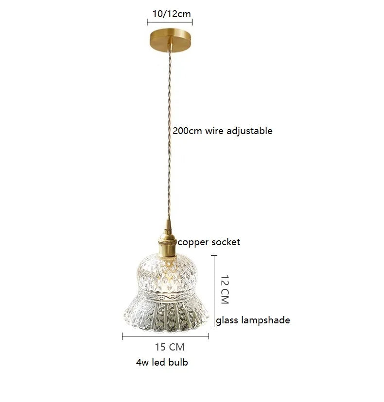 Helnys Modern Clear Glass LED Pendant Light Copper Socket for Home Indoor Decor