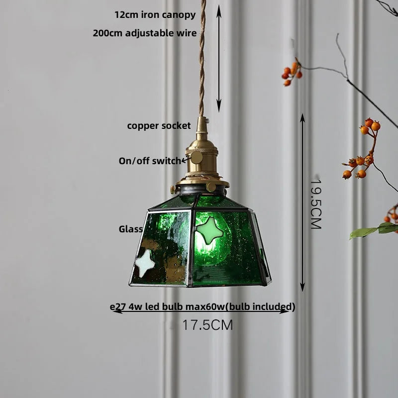 Helnys Brass Vintage LED Pendant Light Fixture Walnut Wood Glass Dining Room Lamp