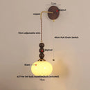 Helnys Adjustable Wood Glass Wall Lights with Pull Chain Switch for Aisle Study Dining