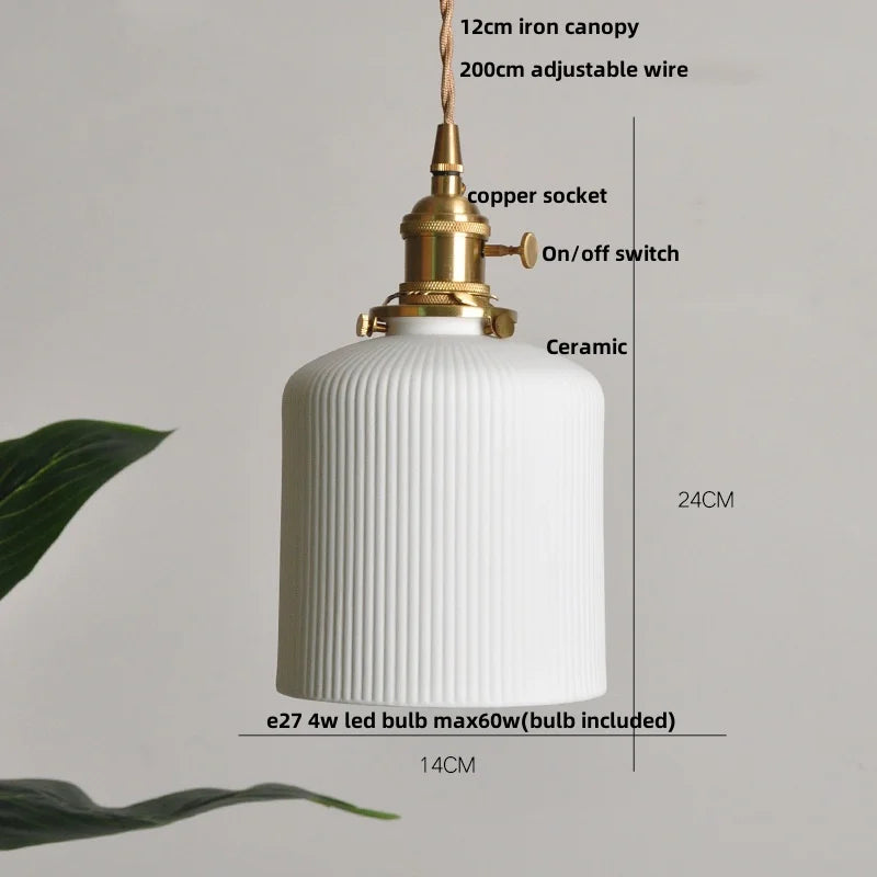 Helnys Ceramic LED Pendant Light Fixture with Brass Knob Switch