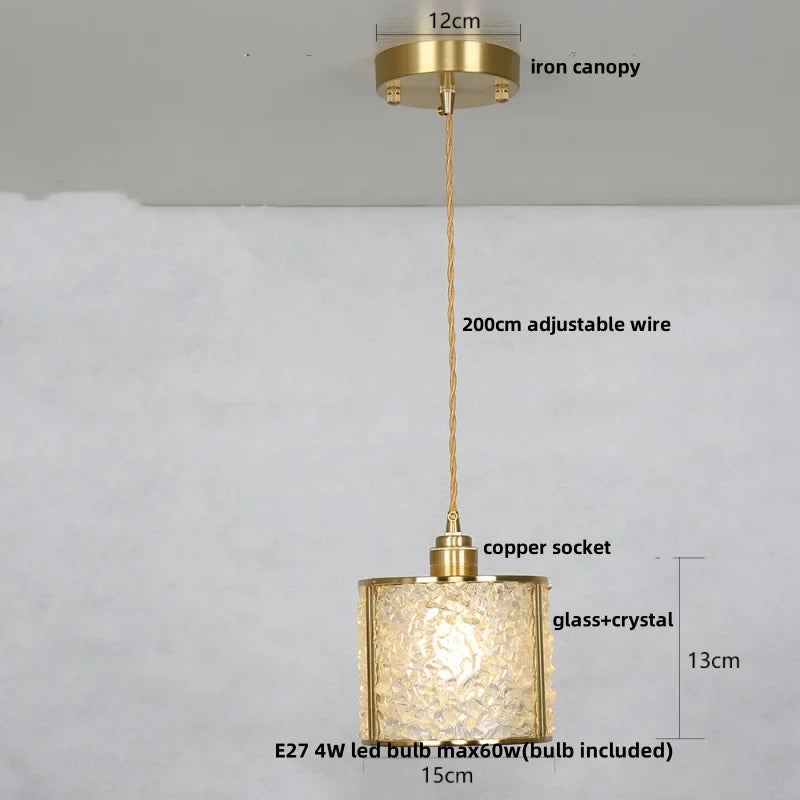 Helnys Crystal Glass LED Pendant Light Fixture American Style Luxury Hang Lamp