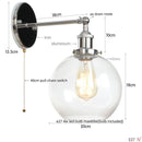 Helnys Glass LED Wall Sconce Industrial Iron Pull Chain Switch Wall Light