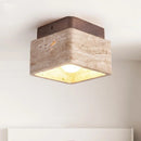 Helnys Yellow Travertine Wood Canopy LED Ceiling Light - Modern Nordic Design