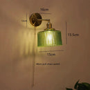 Helnys Green Glass Copper LED Wall Sconce with Pull Chain - Nordic Modern Wandlamp