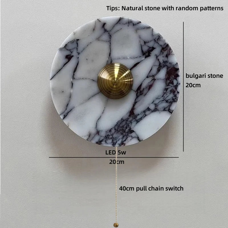 Helnys Round Bulgari Stone LED Wall Lamp Bedside Lighting