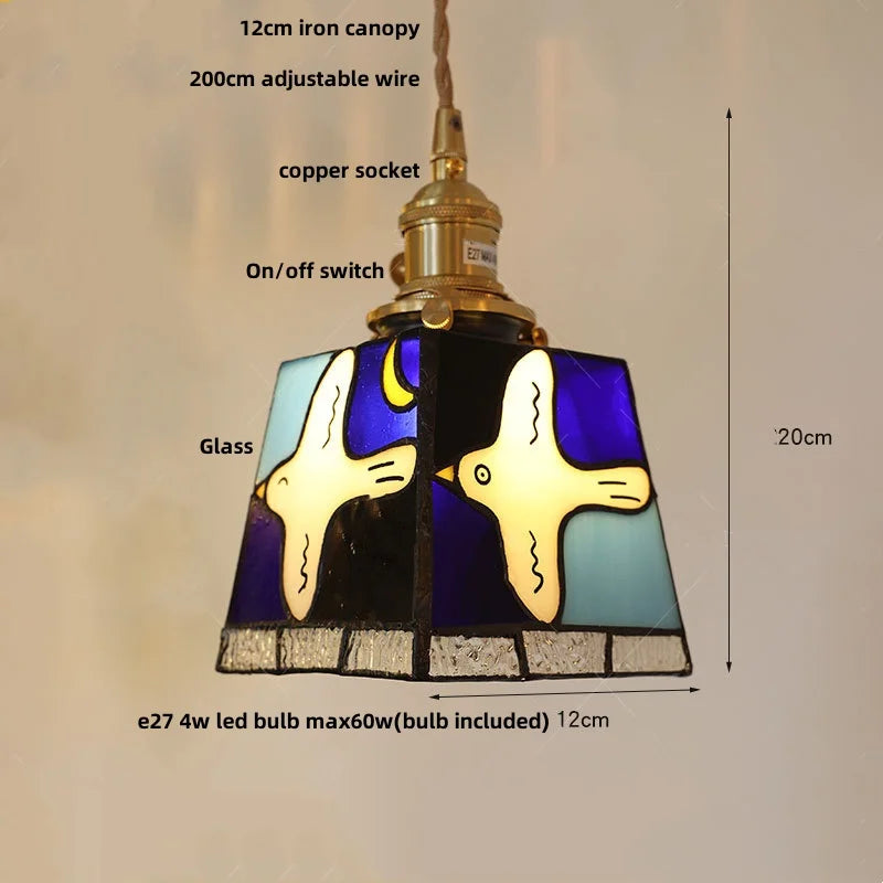 Magic Cube LED Pendant Lights by Helnys - Colorful Glass Tiffany Style Hang Lamp