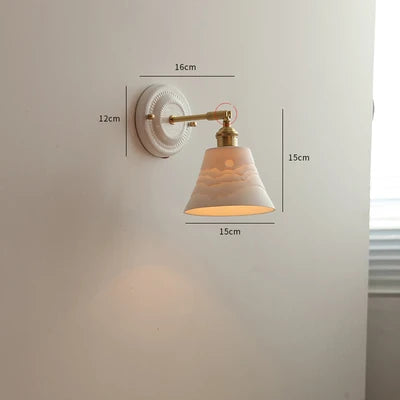 Helnys Ceramic LED Wall Light with Knob Switch, Nordic Japanese Style Sconce