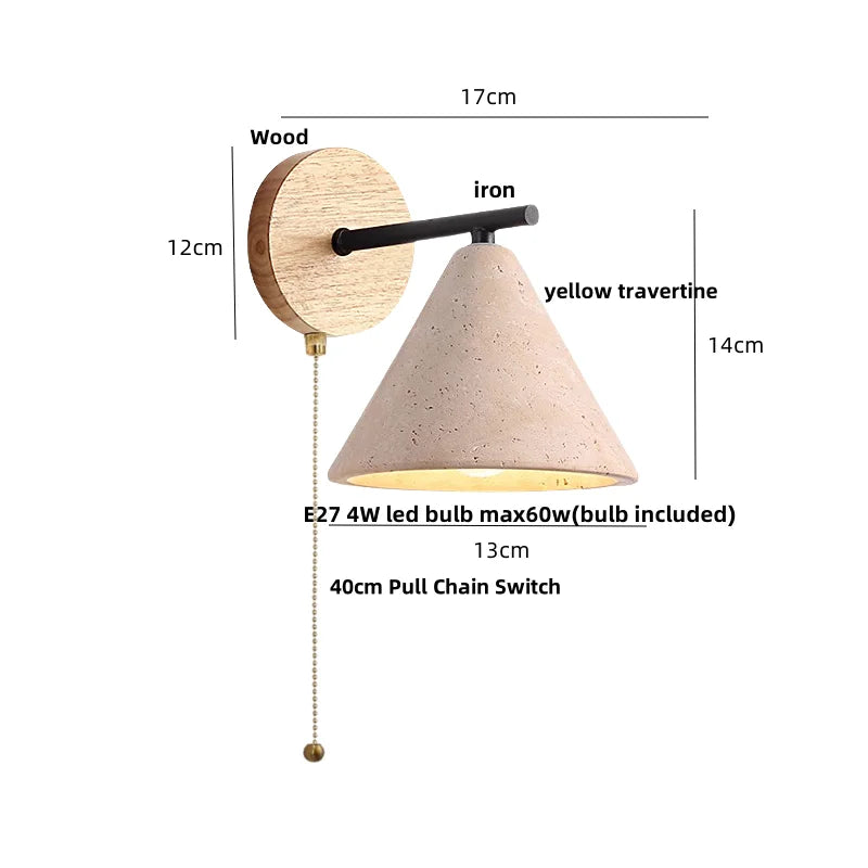 Helnys Canopy LED Wall Light Yellow Travertine Bedside Lamp Modern Iron Fixture