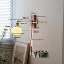 Helnys Walnut Ceramic LED Wall Lamp with Copper Arm, Rotating, Pull Chain Switch