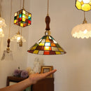 Helnys Vintage Glass LED Pendant Light Fixture Bar Living Room Restaurant Brass Wood