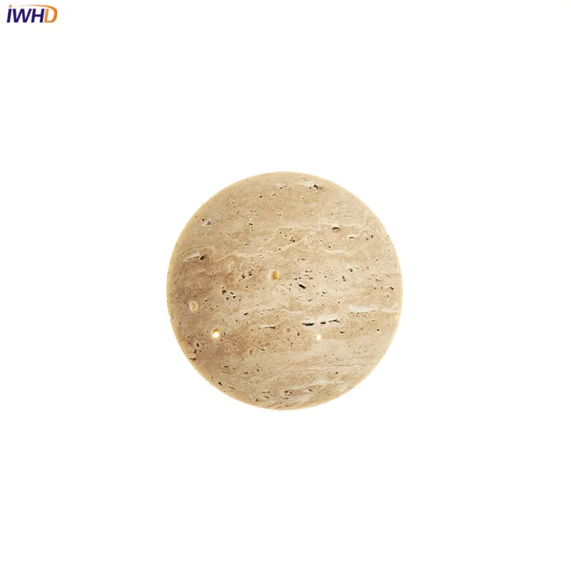 Helnys Yellow Travertine Stone LED Wall Sconce Light for Bedroom Living Room
