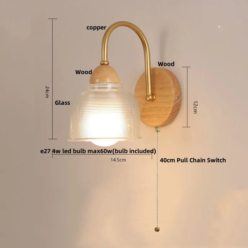 Helnys Nordic Glass LED Wall Light with Pull Chain Switch - Stylish Sconce for Home Decor